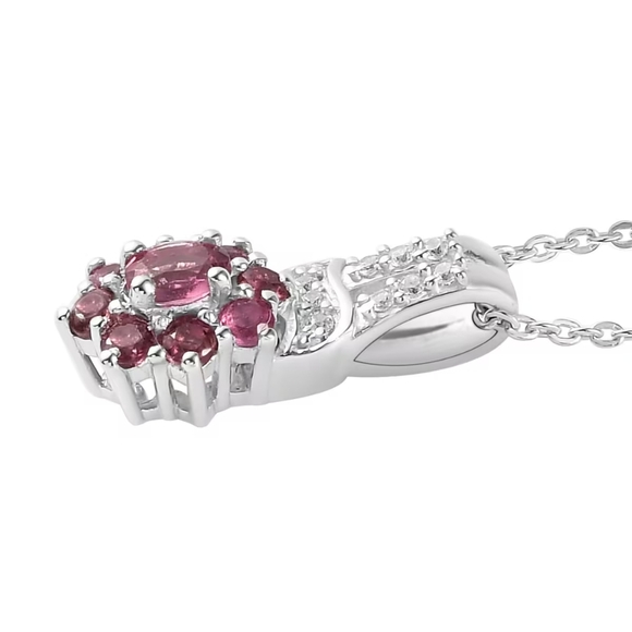 Premium Ouro Fino Rubellite and Natural White Zircon Floral Pendant Necklace - Picture 5 of 7